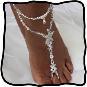 Crystal Anklet White Starfish Ankle Chains Bohemian Beach Pearl Barefoot Sexy